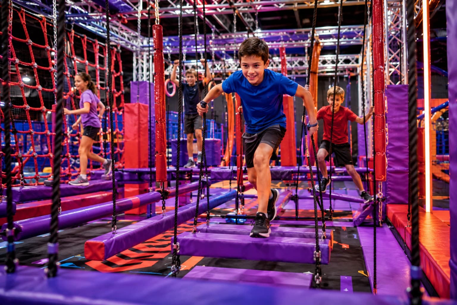 Kids crossing the ninja obstacle circuit