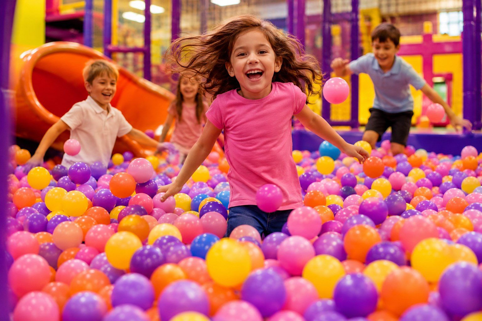 Kids enjoying colorful ball pools